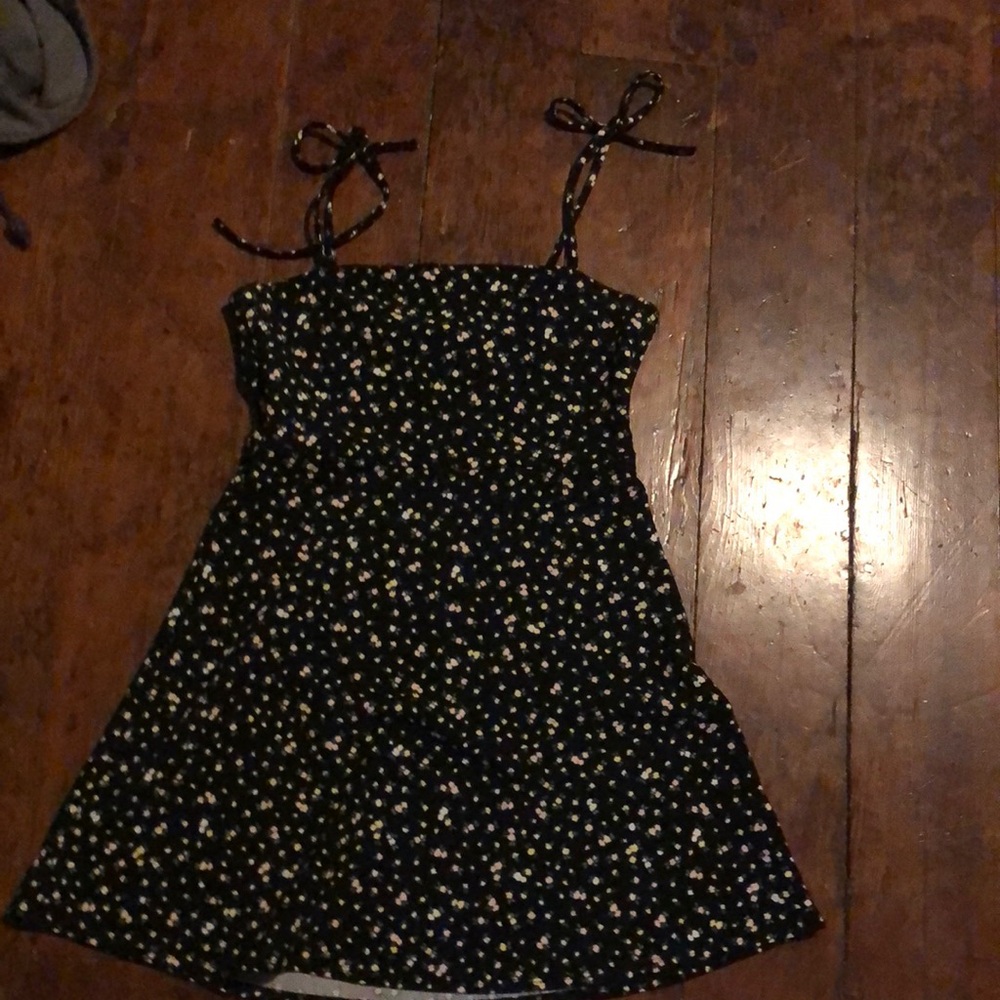 Black Floral Dress with Tie Straps